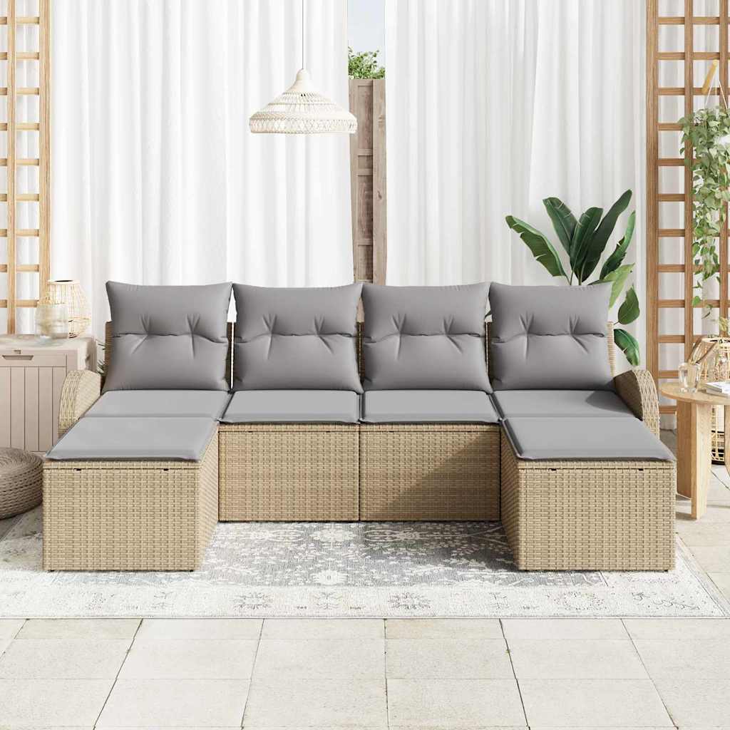 Sofa Sæt med pude 6 pcs Beige og lysegrå polyrattan