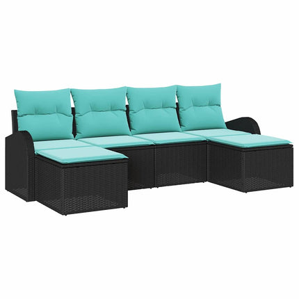 Sofa Sæt med pude 6 pcs Sort og turkis polyrattan