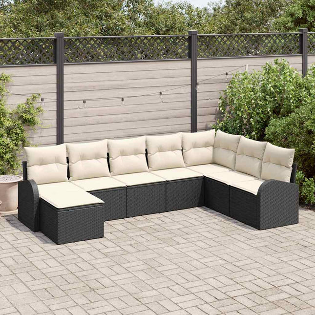 Sofa Sæt med pude med opbevaring 8 pcs Sort og Hvid polyrattan