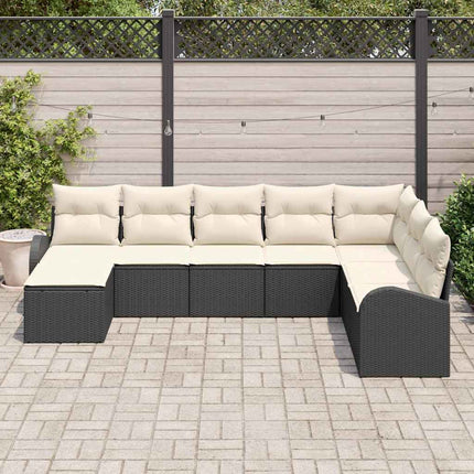Sofa Sæt med pude med opbevaring 8 pcs Sort og Hvid polyrattan