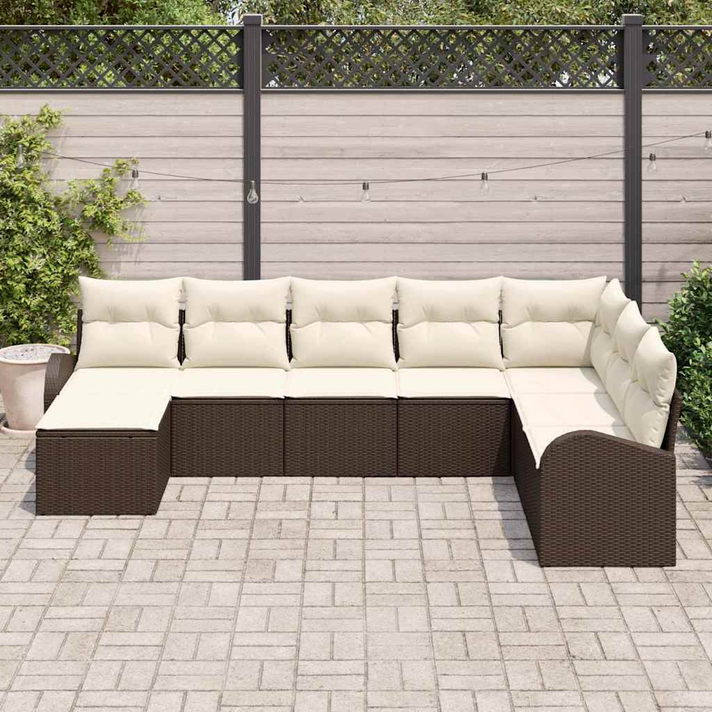 Sofa Sæt med pude med opbevaring 8 pcs Brun og hvid polyrattan