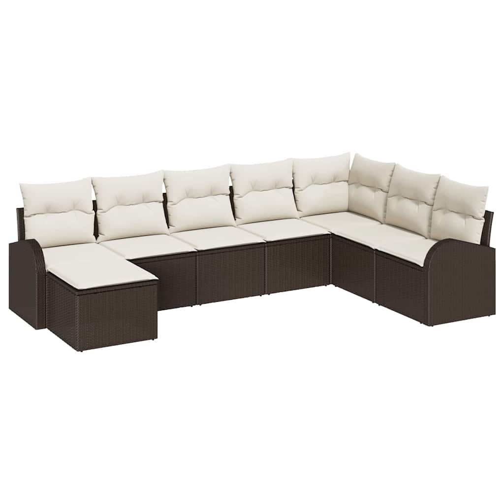 Sofa Sæt med pude med opbevaring 8 pcs Brun og hvid polyrattan