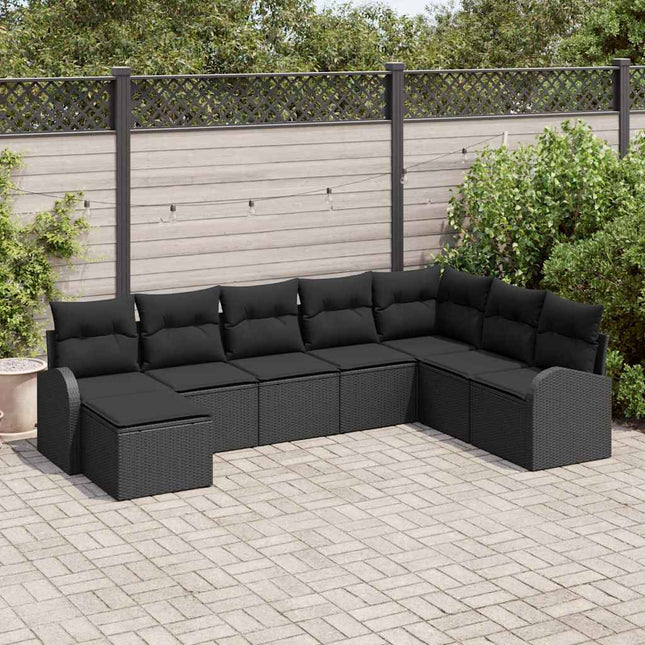 Sofa Sæt med pude med opbevaring 8 pcs Sort polyrattan