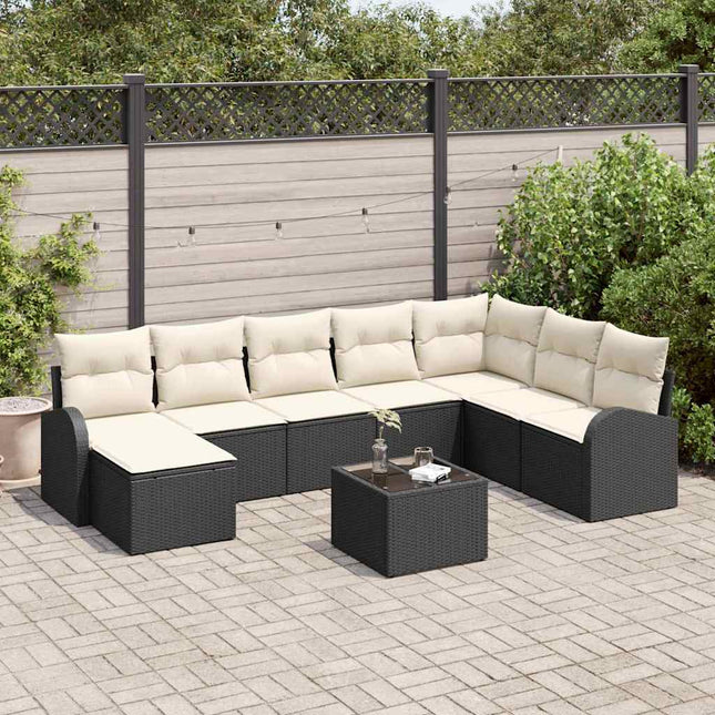 Sofa Sæt med pude med opbevaring 9 pcs Sort og Hvid polyrattan