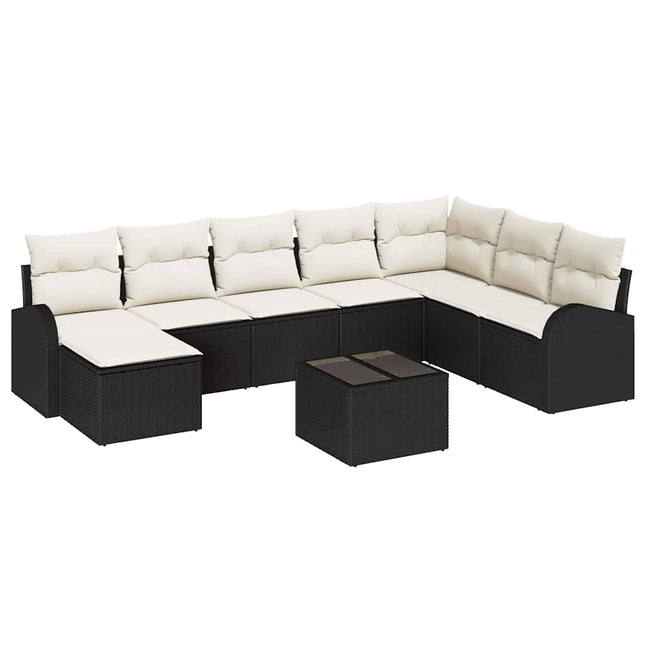 Sofa Sæt med pude med opbevaring 9 pcs Sort og Hvid polyrattan