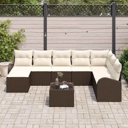 Sofa Sæt 9 stk. Brun og hvid polyrattan