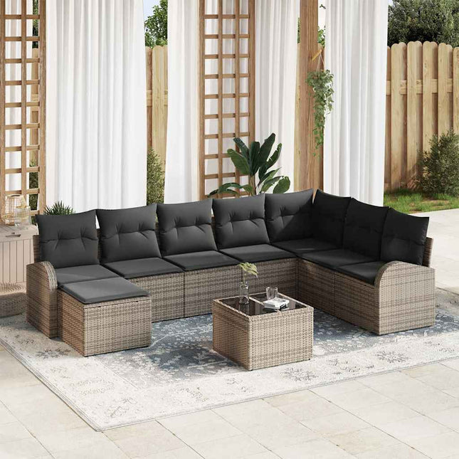 Sofa Sæt med pude med opbevaring 9 pcs Grå polyrattan