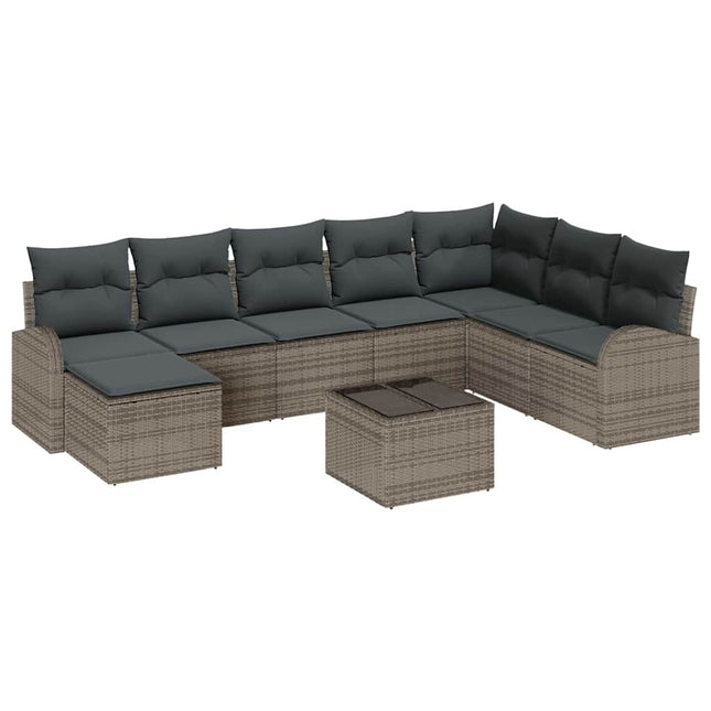 Sofa Sæt med pude med opbevaring 9 pcs Grå polyrattan