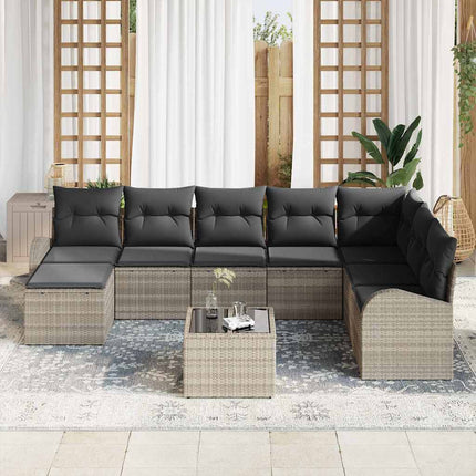 Sofa Sæt 9 stk. Lysegrå polyrattan