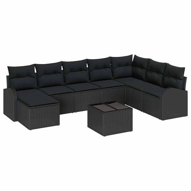 Sofa Sæt med pude med opbevaring 9 pcs Sort polyrattan
