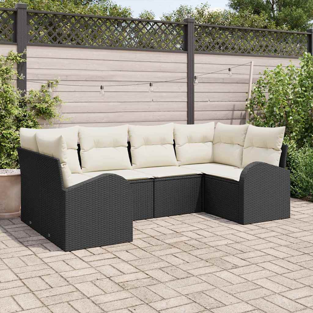 Havesofa Sæt med pude 6 pcs Sort og Hvid polyrattan