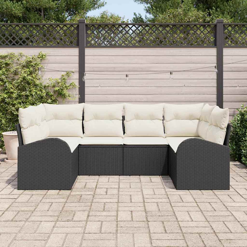 Havesofa Sæt med pude 6 pcs Sort og Hvid polyrattan
