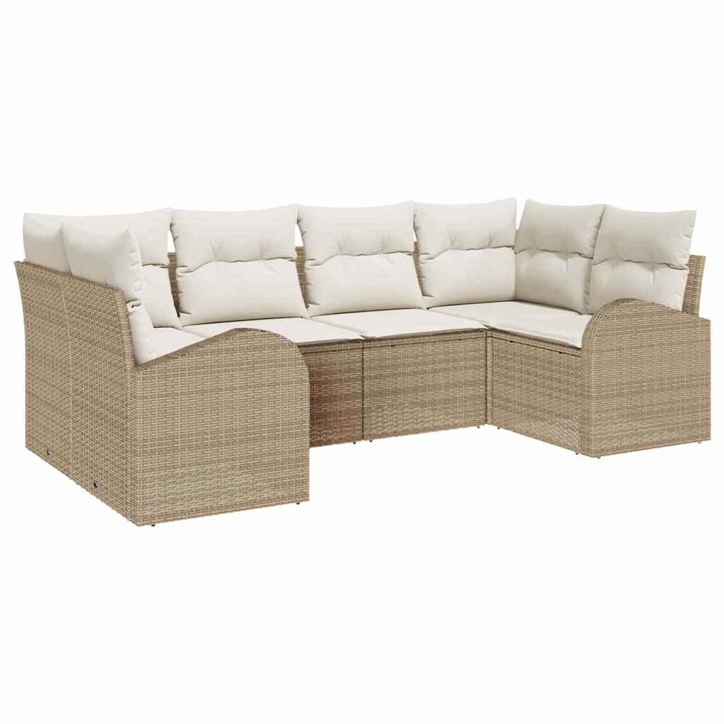 Havesofa Sæt med pude 6 pcs Beige og hvid polyrattan