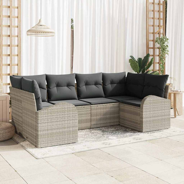 Havesofa Sæt med pude med opbevaring 6 pcs Lysegrå polyrattan