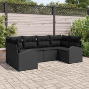 Havesofa Sæt med pude med opbevaring 6 pcs Sort polyrattan