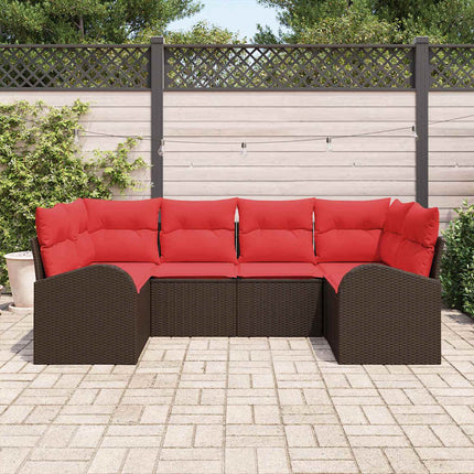 Havesofa Sæt med pude 6 pcs Brun og Rød polyrattan