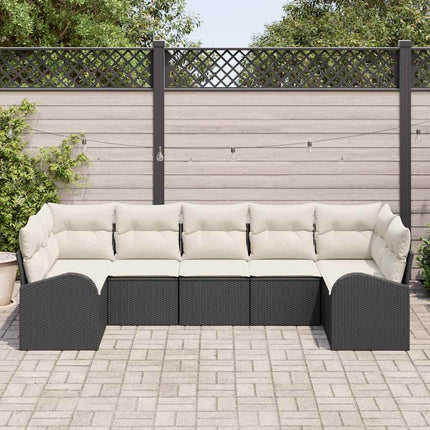 Havesofa Sæt med pude 7 pcs Sort og Hvid polyrattan