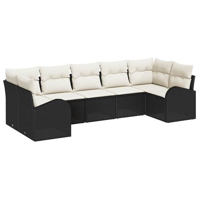 Havesofa Sæt med pude 7 pcs Sort og Hvid polyrattan