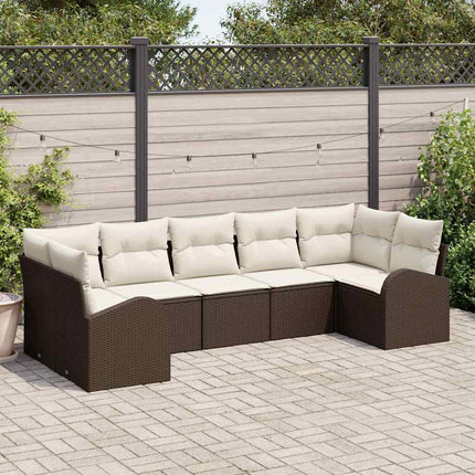 Havesofa Sæt 7 stk. Brun og hvid polyrattan