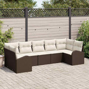 Havesofa Sæt med pude 7 pcs Brun og hvid polyrattan