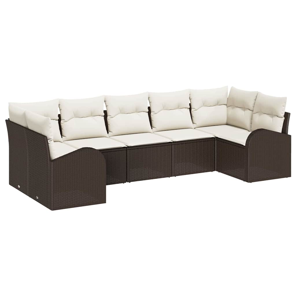 Havesofa Sæt med pude 7 pcs Brun og hvid polyrattan