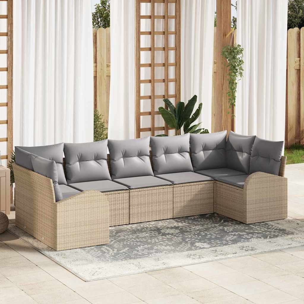 Havesofa Sæt med pude 7 pcs Beige og lys grå polyrattan