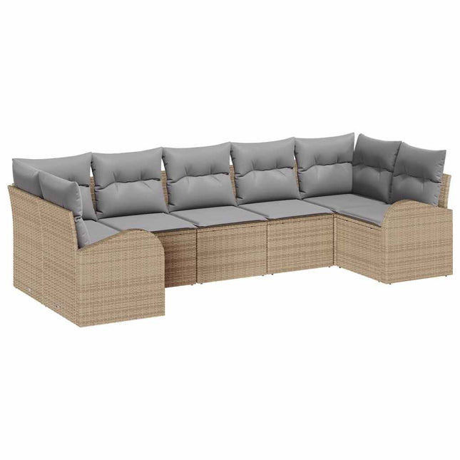Havesofa Sæt med pude 7 pcs Beige og lys grå polyrattan