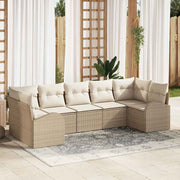 Havesofa Sæt med pude 7 pcs Beige og hvid polyrattan