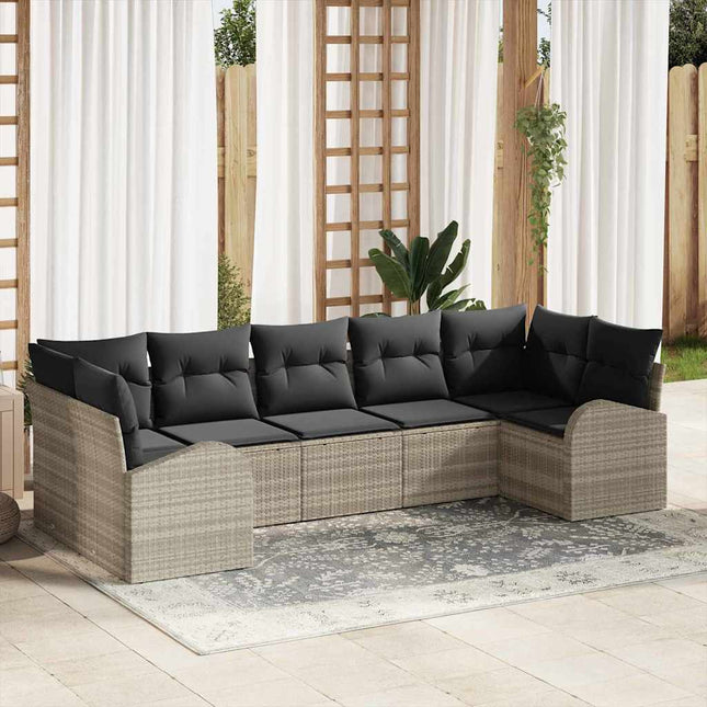 Havesofa Sæt med pude med opbevaring 7 pcs Lysegrå polyrattan