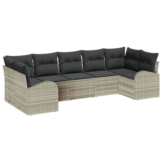 Havesofa Sæt med pude med opbevaring 7 pcs Lysegrå polyrattan