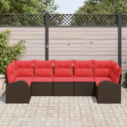 Havesofa Sæt med pude 7 pcs Brun og Rød polyrattan