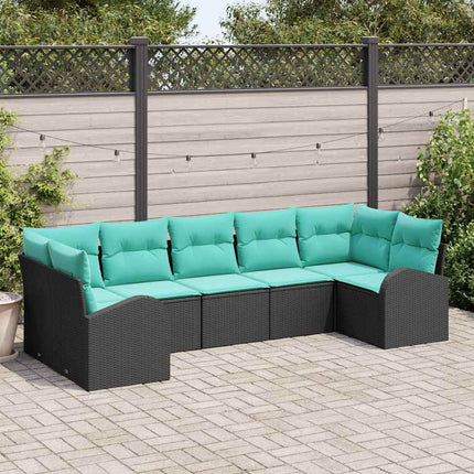 Havesofa Sæt med pude 7 pcs Sort og turkis polyrattan