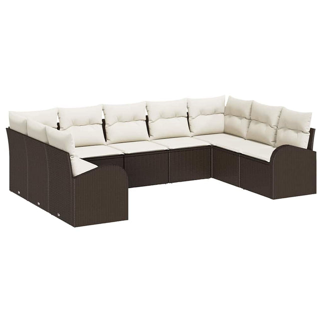 Havesofa Sæt med pude 9 pcs Brun og hvid polyrattan