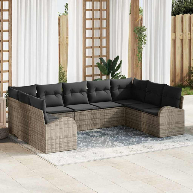 Havesofa Sæt med pude med opbevaring 9 pcs Grå polyrattan