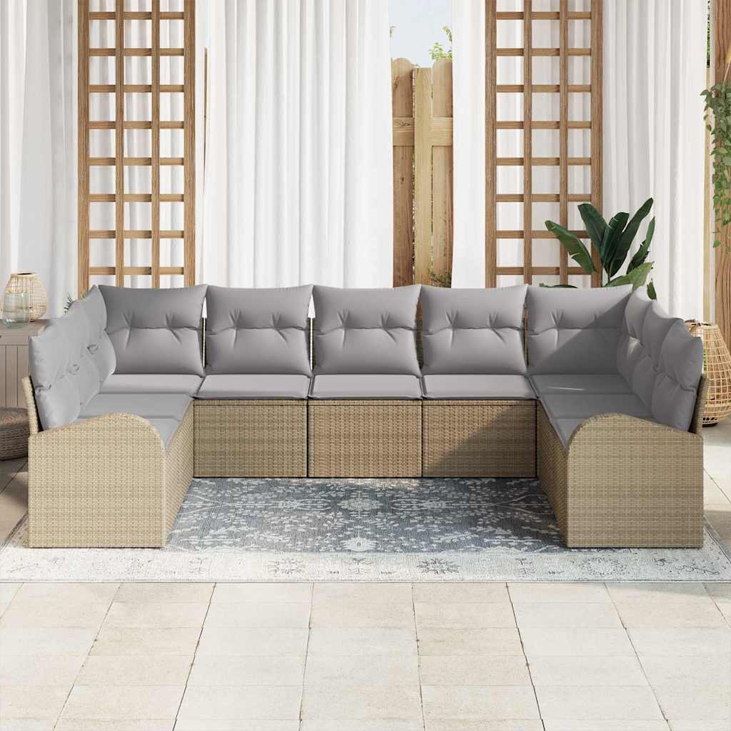 Havesofa Sæt med pude 9 pcs Beige og lys grå polyrattan