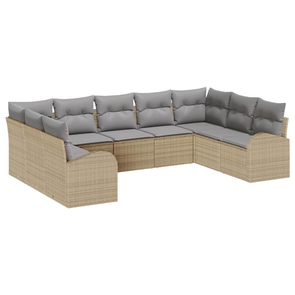 Havesofa Sæt med pude 9 pcs Beige og lys grå polyrattan