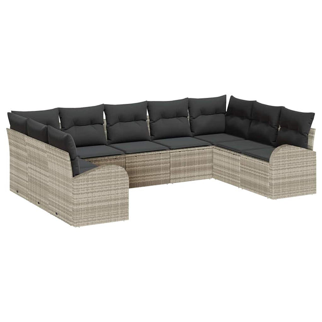 Havesofa Sæt med pude med opbevaring 9 pcs Lysegrå polyrattan