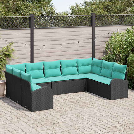 Havesofa Sæt 9 stk. Sort og turkis polyrattan