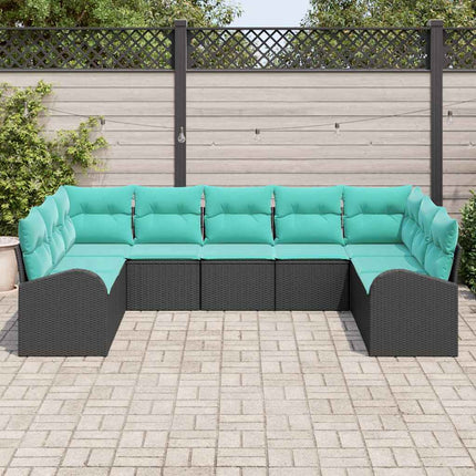 Havesofa Sæt 9 stk. Sort og turkis polyrattan
