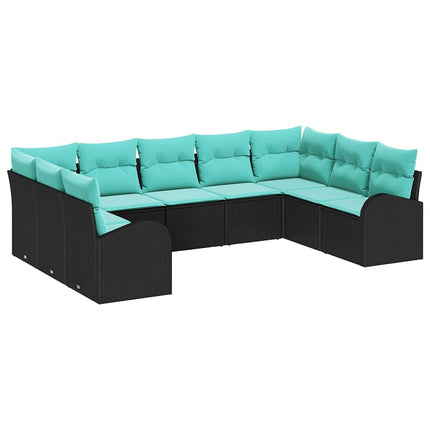 Havesofa Sæt 9 stk. Sort og turkis polyrattan