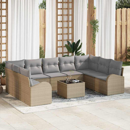 Havesofa Sæt 10 stk. Beige og lysegrå polyrattan