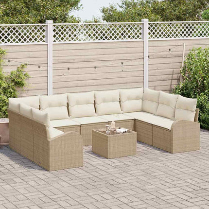 Havesofa Sæt 10 stk. Beige og hvid polyrattan