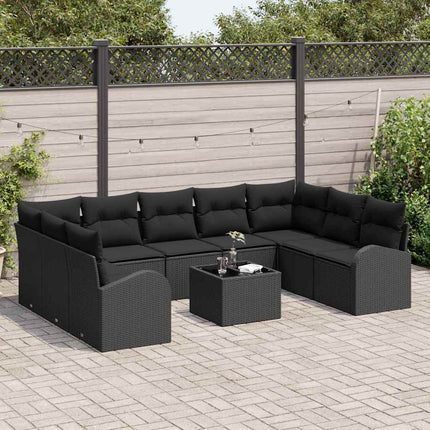 Havesofa Sæt 10 stk. Sort polyrattan