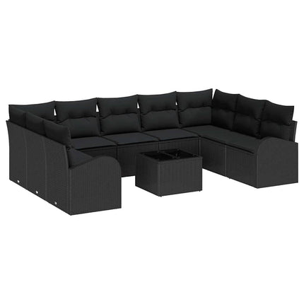 Havesofa Sæt 10 stk. Sort polyrattan