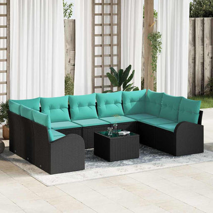 Havesofa Sæt 10 stk. Sort og turkis polyrattan