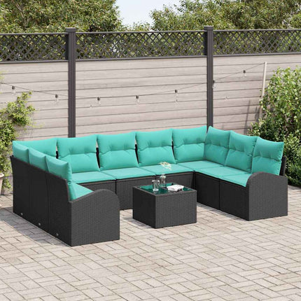 Havesofa Sæt 10 stk. Sort og turkis polyrattan