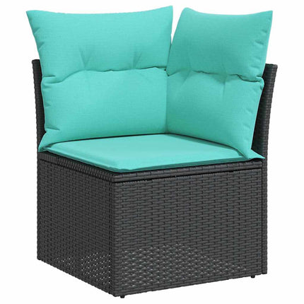 Havesofa Sæt 10 stk. Sort og turkis polyrattan