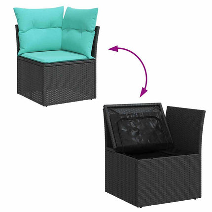 Havesofa Sæt 10 stk. Sort og turkis polyrattan