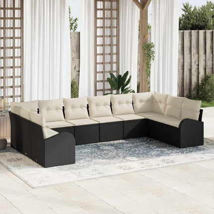 Havesofa Sæt 10 stk. Sort og Hvid polyrattan