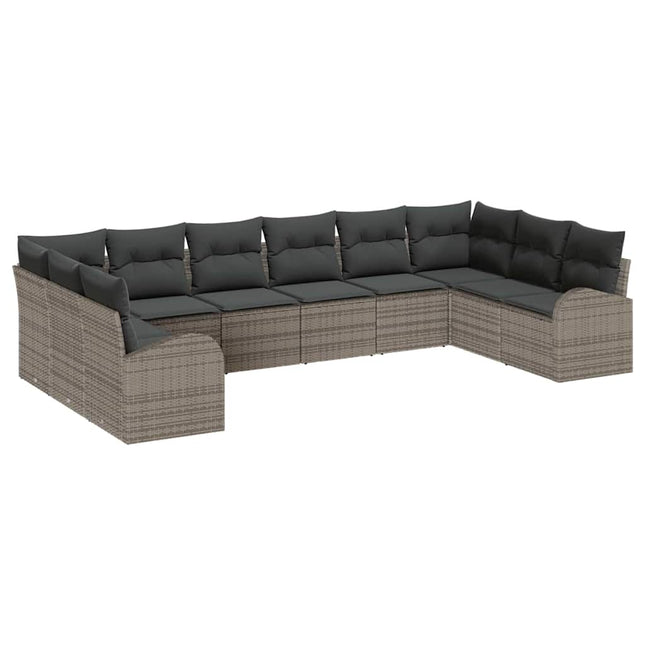 Havesofa Sæt med pude med opbevaring 10 pcs Grå polyrattan